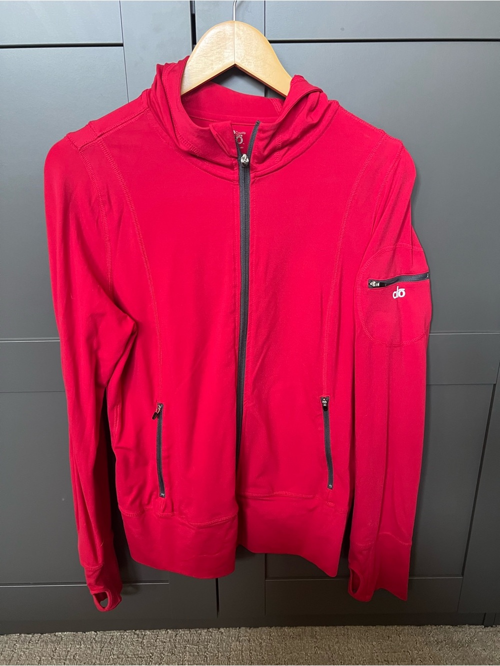 Women's ALO Red Zip Up Ponytail Hoodie Jacket- Sz Large